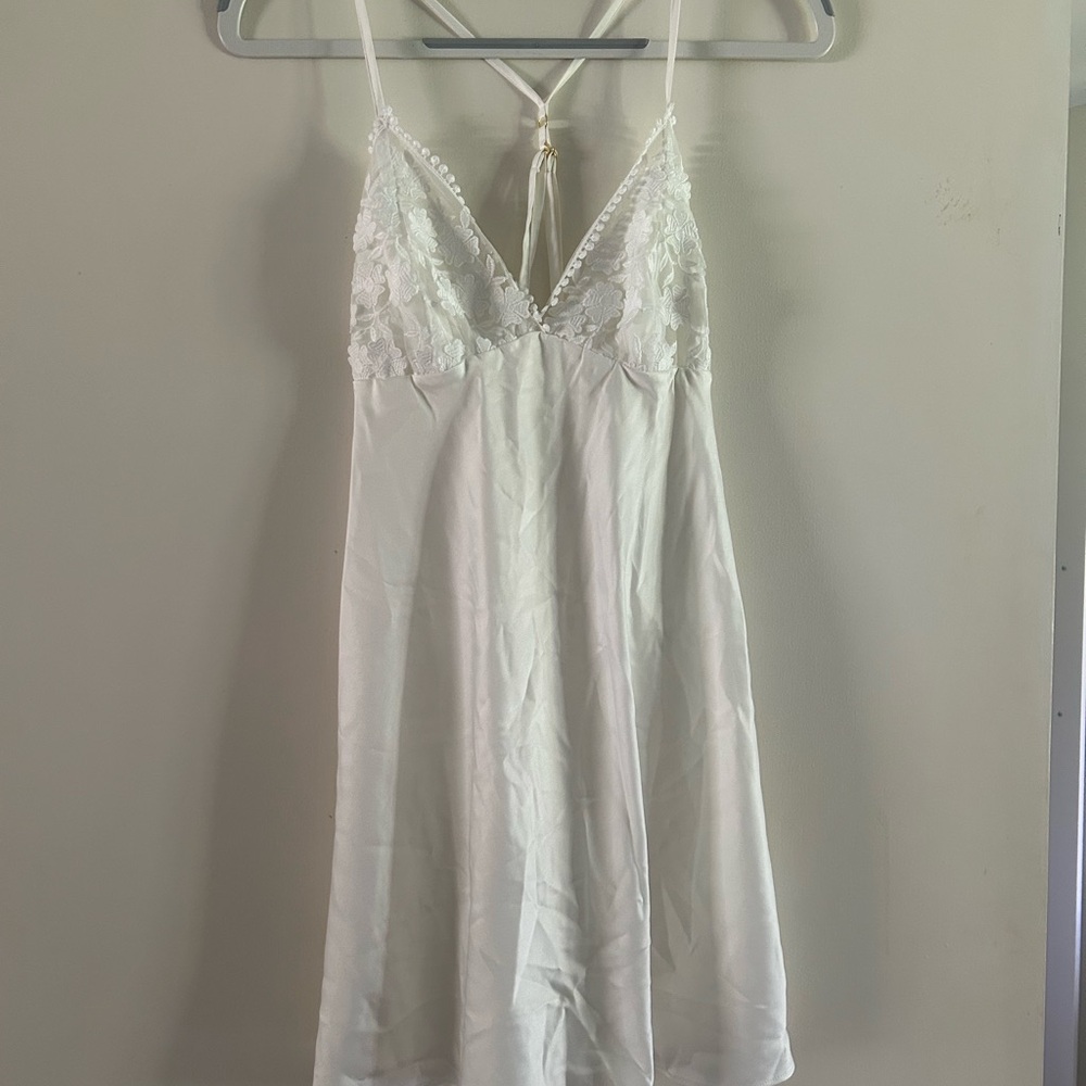 Flora Nikrooz White Lace Trim Satin Chemise